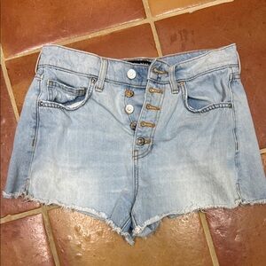 Veronica Beard High-Rise Light Blue Denim Shorts with Button Fly